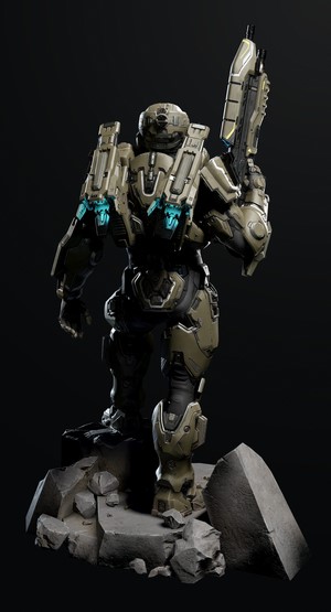 Halo Spartan with MA5B Assault Rifle on Rocks
