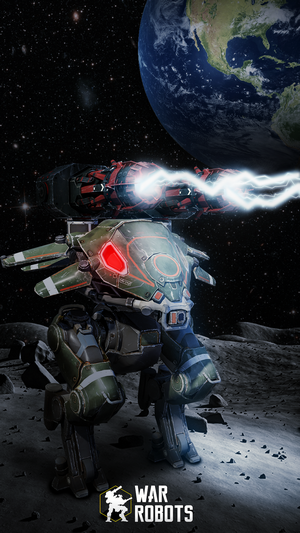 War Robots mech firing weapon with Earth in background