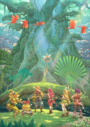 Trials of Mana artwork with characters and a fairy