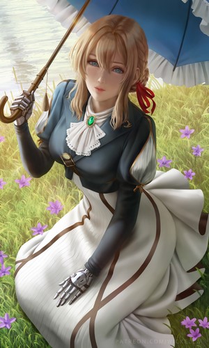 Violet Evergarden with Umbrella in a Field