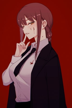 Makima from Chainsaw Man in Suit with Blood