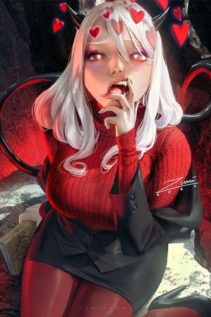 Modeus from Helltaker in Red and Black Outfit