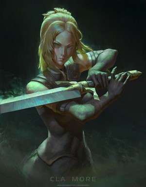Miria from Claymore holding a sword