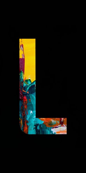 Abstract letter L with colorful paint strokes on black background
