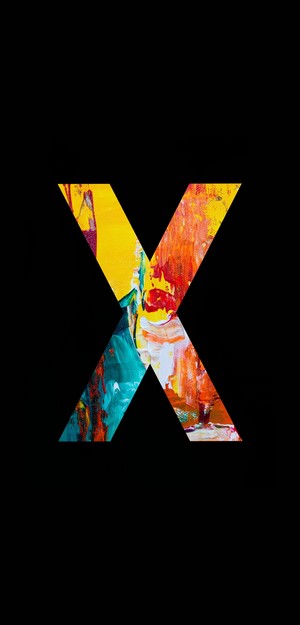 Abstract painting forming the letter X on a black background