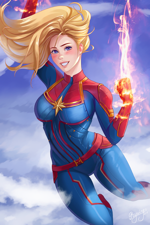Captain Marvel Flying Portrait Digital Art