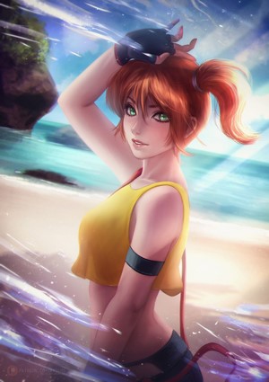 Misty from Pokémon on a beach