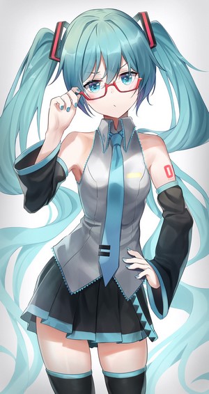 Hatsune Miku from Vocaloid wearing glasses