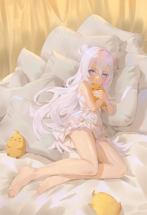 Le Malin from Azur Lane in bed with plush toys
