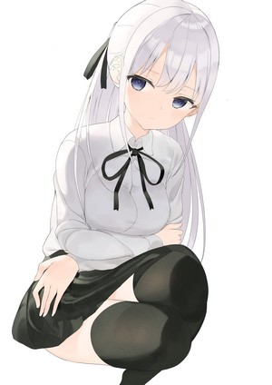 Anime girl with silver hair and blue eyes in school uniform