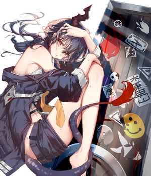 Chen from Arknights with horns and tail