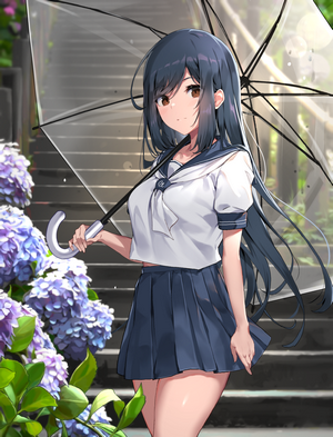 Anime Girl in School Uniform with Umbrella