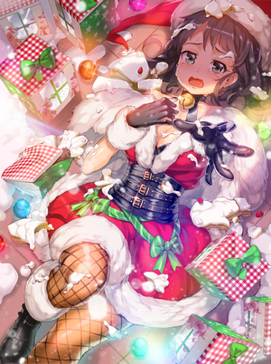 Girl in Santa Outfit with Christmas Presents