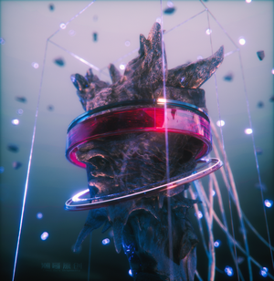 Abstract 3D rendering of a textured object with rings