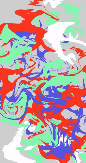 Abstract fluid artwork with red, green, and blue shards