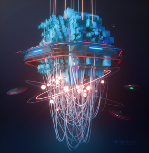 Floating Sci-Fi Structure with UFOs