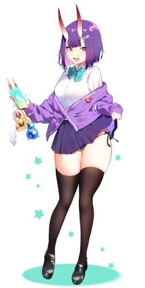 Shuten Douji from Fate/Grand Order holding a smartphone