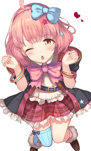 Anime girl with pink hair and yellow eyes