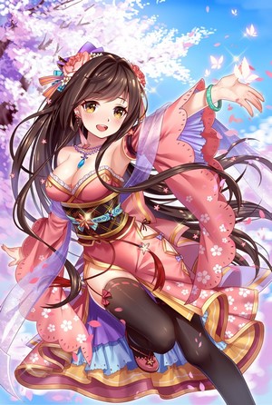 Anime girl in pink kimono with butterflies