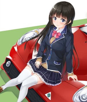 Tsukino Mito from Nijisanji sitting on an Alfa Romeo car