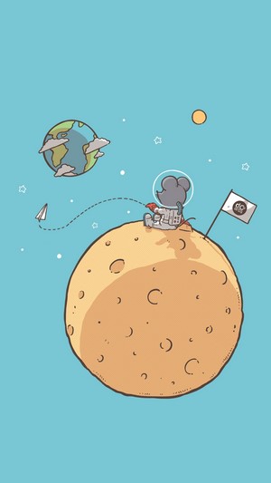 Astronaut mouse on the moon with Earth in the background