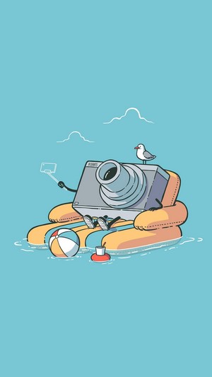 Camera on an inflatable raft with a seagull