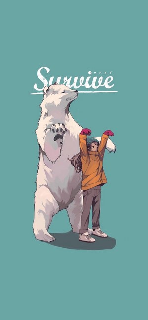 Anime girl and polar bear with "Survive" text