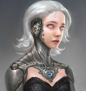 Futuristic Robot Woman with Yellow Eyes Artwork