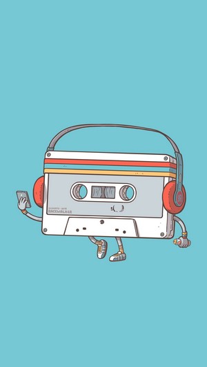 Cassette tape with headphones and smartphone