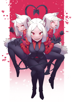 Cerberus from Helltaker with multiple heads