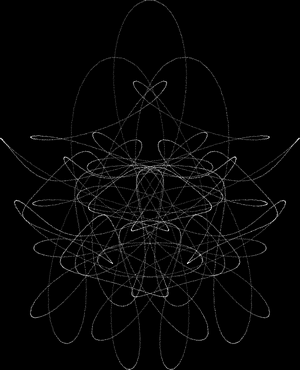 Abstract symmetrical white line art on black background