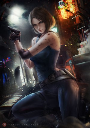 Jill Valentine from Resident Evil in a city street