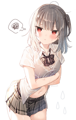 Mafuyu in Wet School Uniform Pouting