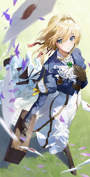 Violet Evergarden with a suitcase and letters