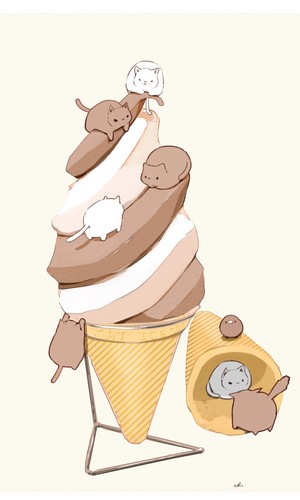 Cats on a Chocolate and Vanilla Soft Serve Ice Cream Cone