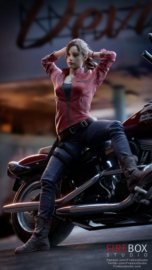 Claire Redfield from Resident Evil on a motorcycle