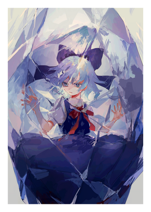 Cirno from Touhou surrounded by ice crystals