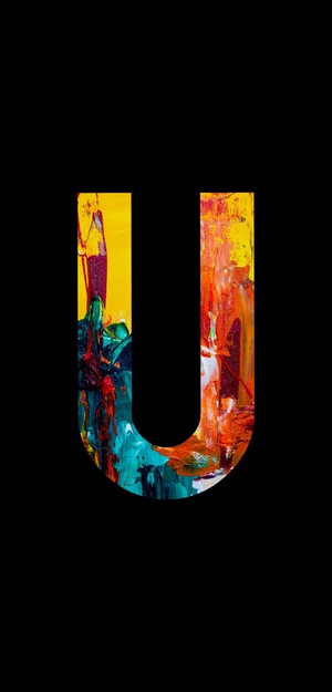 Abstract letter U with colorful paint strokes on black background