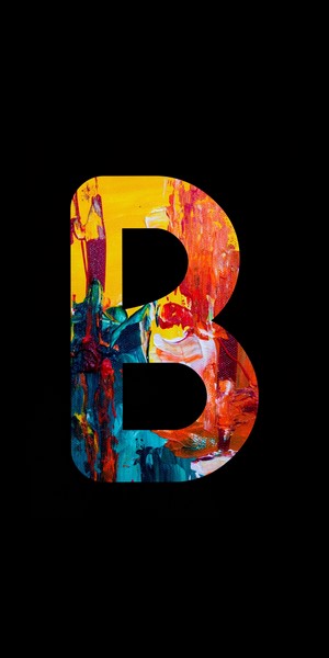 Abstract painting of the letter B on a black background
