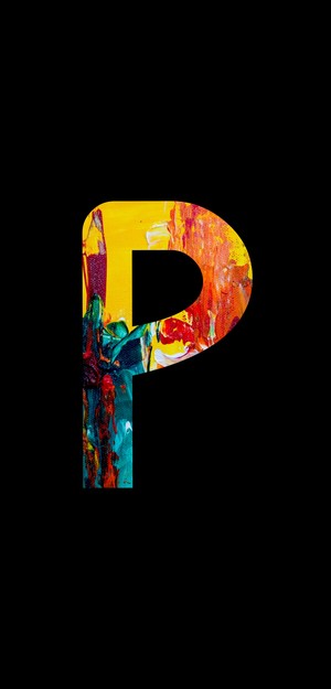 Abstract painting of the letter P on a black background