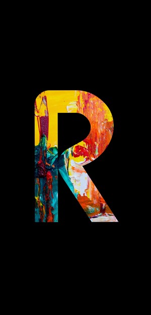 Letter R with abstract paint texture