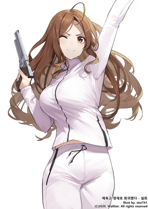 Anime girl with gun wearing sportswear