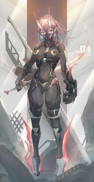 Izumo from Azur Lane in futuristic armor with sword