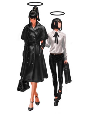 Two women with halos, artwork by GUWEIZ