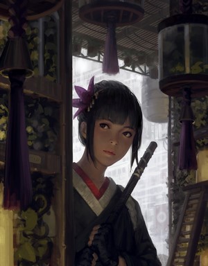 Z.W. Gu Digital Portrait of Woman with Katana