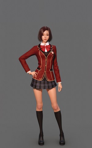 Girl in school uniform with red ribbon