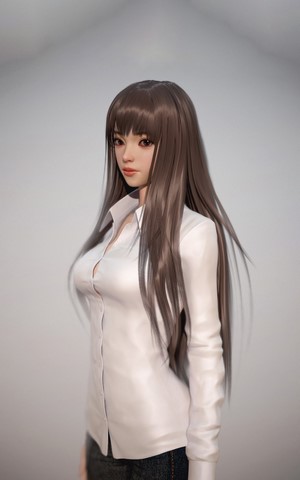 3D render of a woman in a white shirt