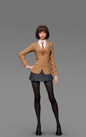 3D render of a girl in a school uniform
