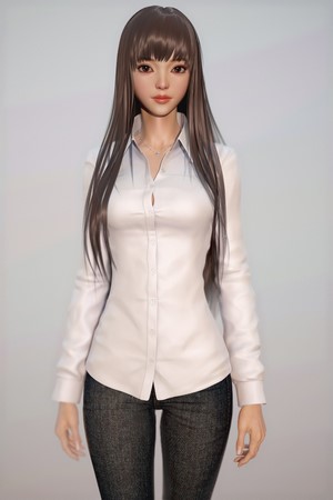 3D render of a woman in a white shirt