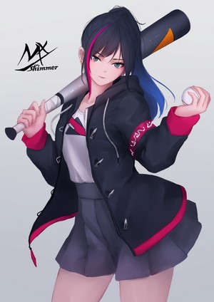 Anime girl with baseball bat and ball